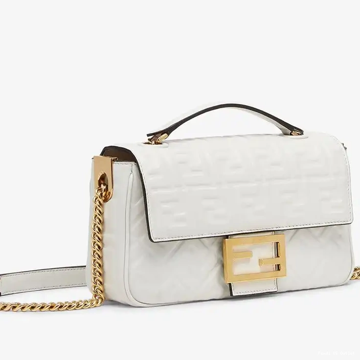 HOT Baguette Midi White Leather FF In Nappa Bag Fendi Chain Motif 0706